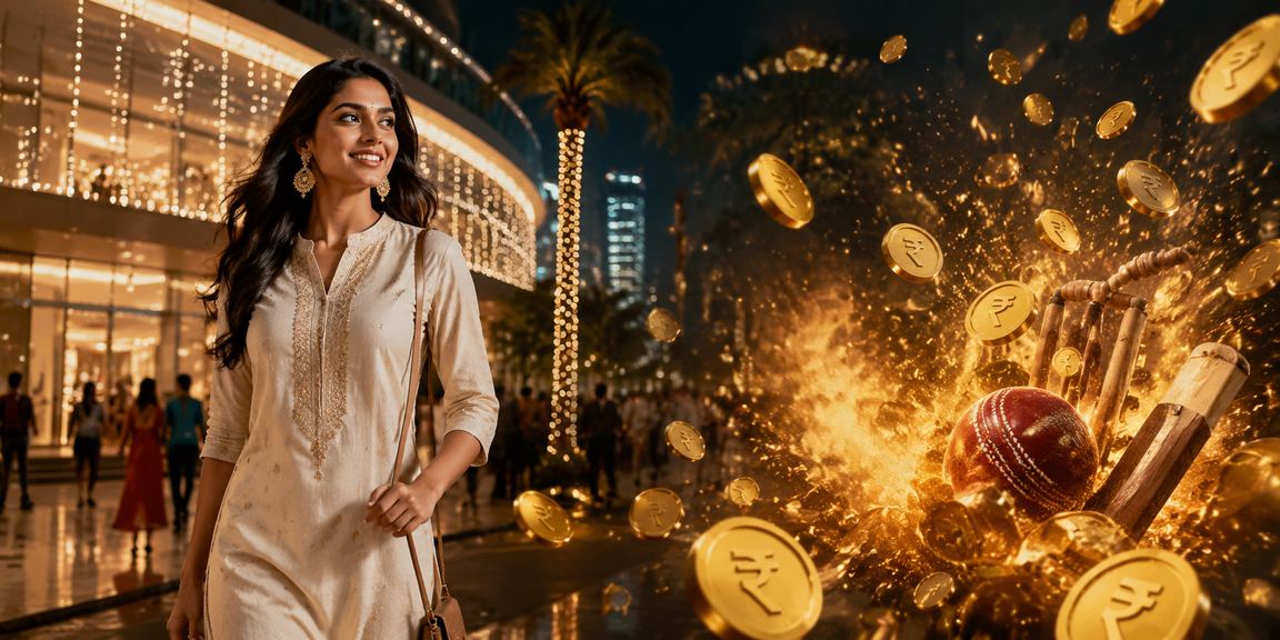 Indian woman playing an online lottery on her smartphone